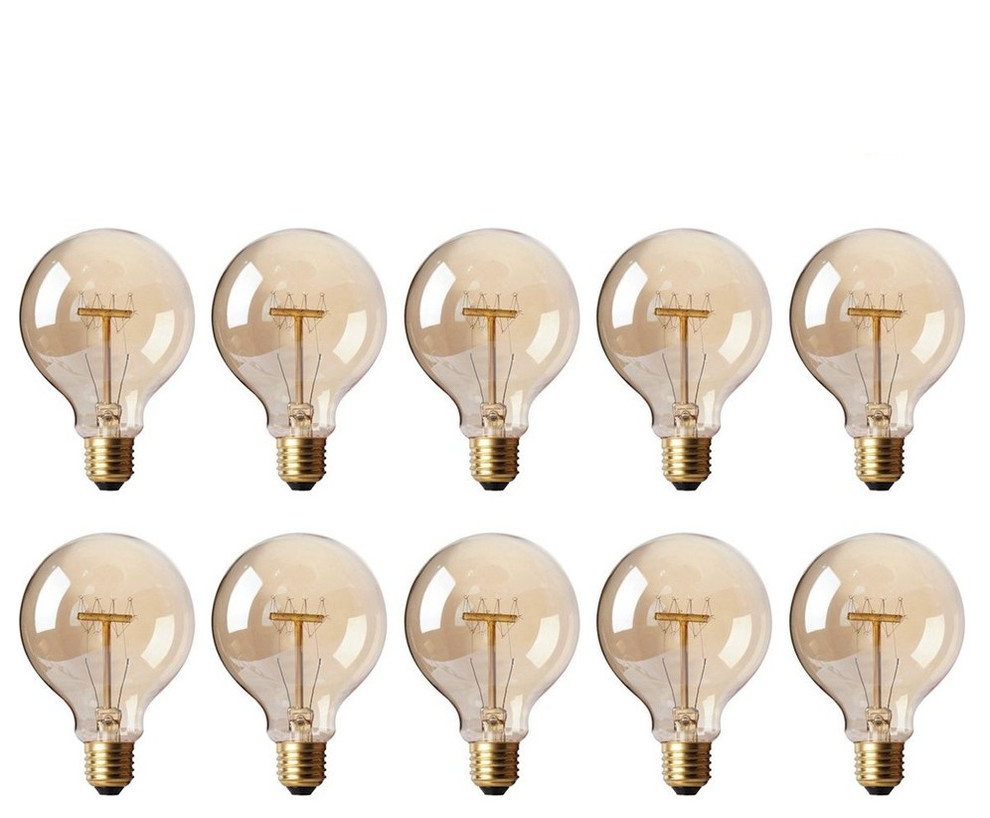 40W Vintage Edison Light Bulb, G80 Globe, Set of 10, T-Shape