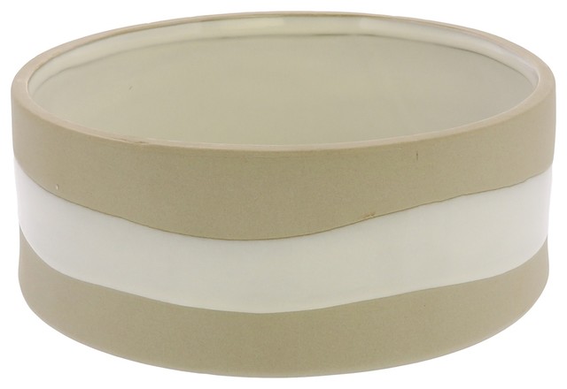 Elegant White Beige Ceramic Cylinder Vase 8 Wide Coastal Mid
