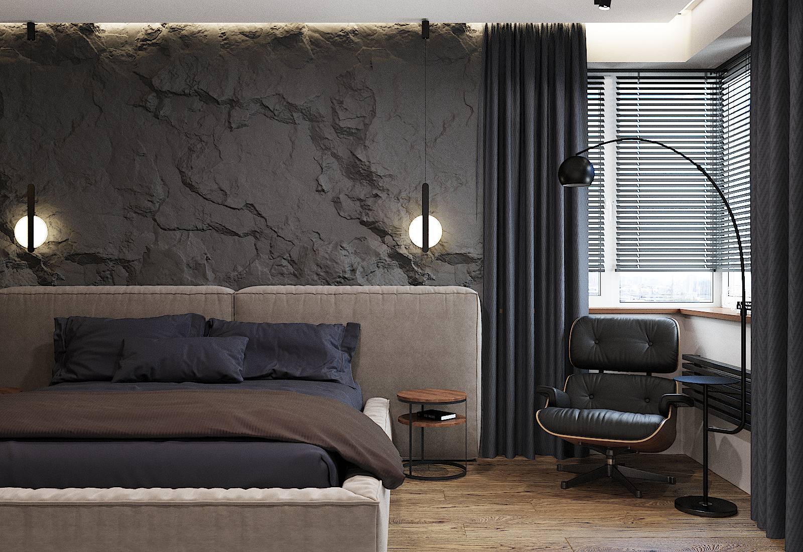 спальня в современном стиле со "скалой"