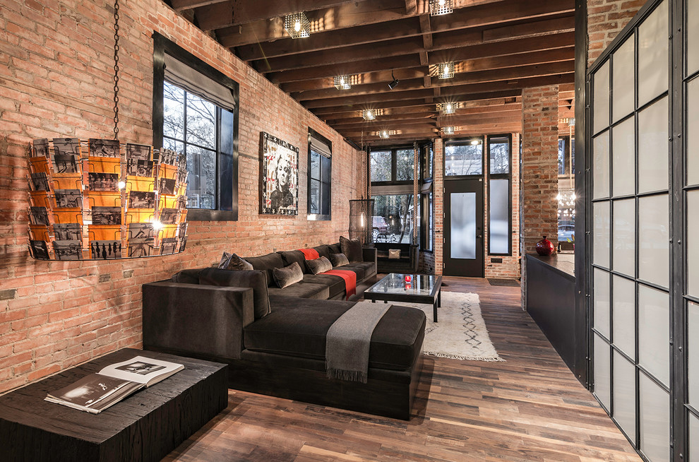 Design ideas for an industrial living room in Denver.