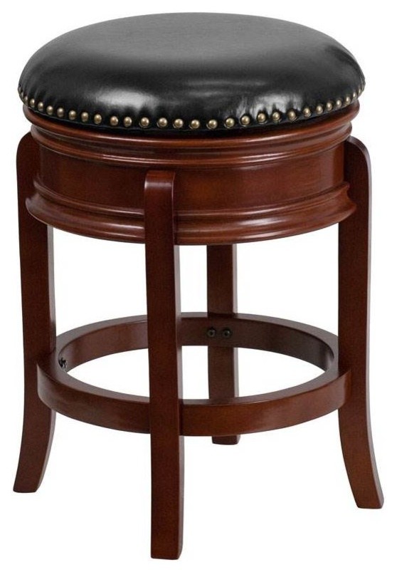 24" Backless Cherry Wood Stool Traditional Bar Stools And Counter