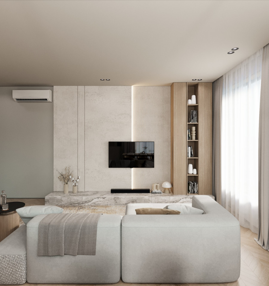 Современный минимализм кухня-гостинная