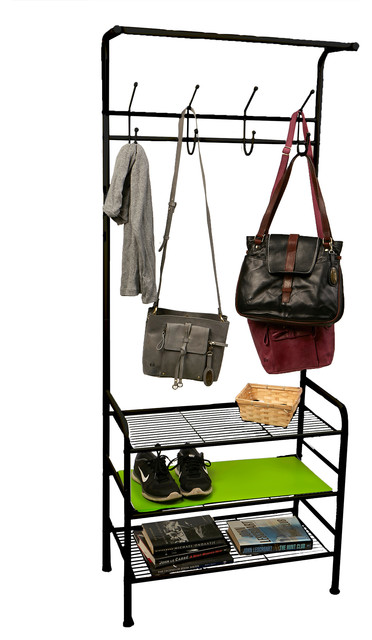 Metal Coat Shoe Rack Shelving Organizer Black Contemporary Hall Trees By Mind Reader Llc