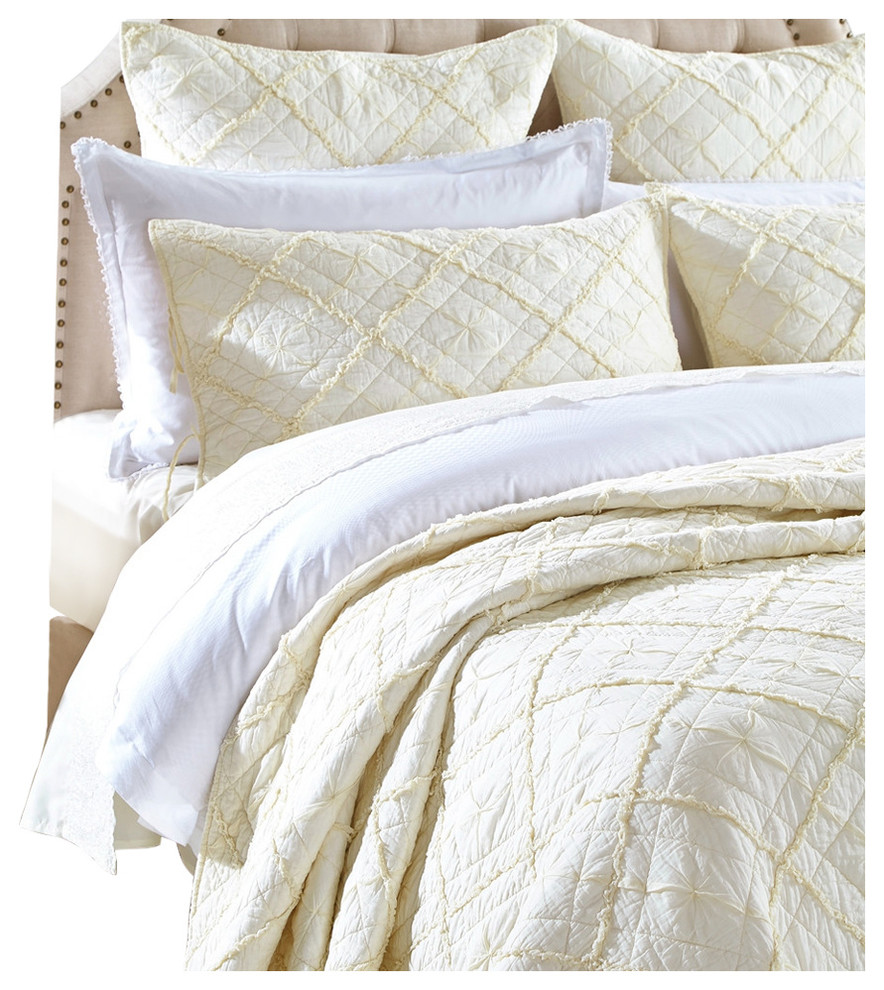 Diamond Applique Luxury Pure Voile Cotton Quilt, King Contemporary