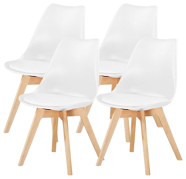 Contemporary Set Of 4 Chairs Wooden Legs And Soft Cushioned Padded Seat White
