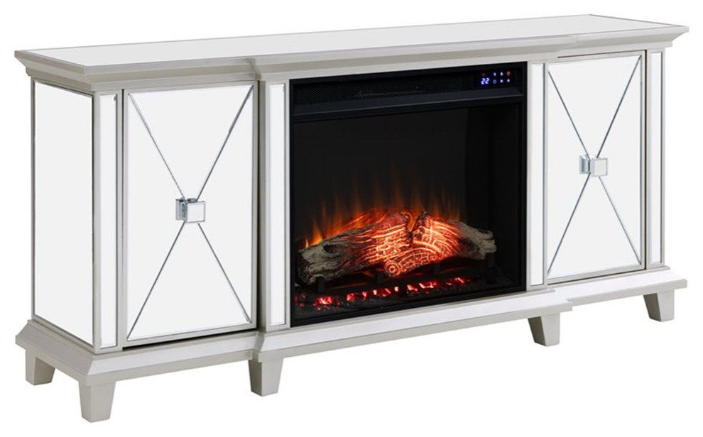 Bowery Hill Traditional Wood Electric Fireplace Media Console in Silver
