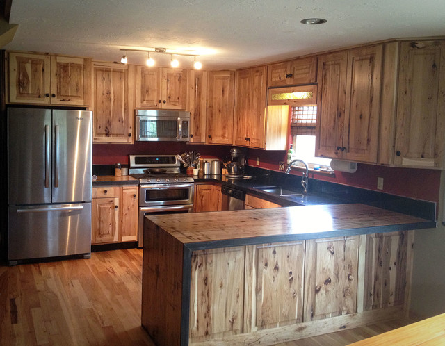 Kitchen reface Hickory/boxcar countertops - Rustic - Kitchen - Denver ...