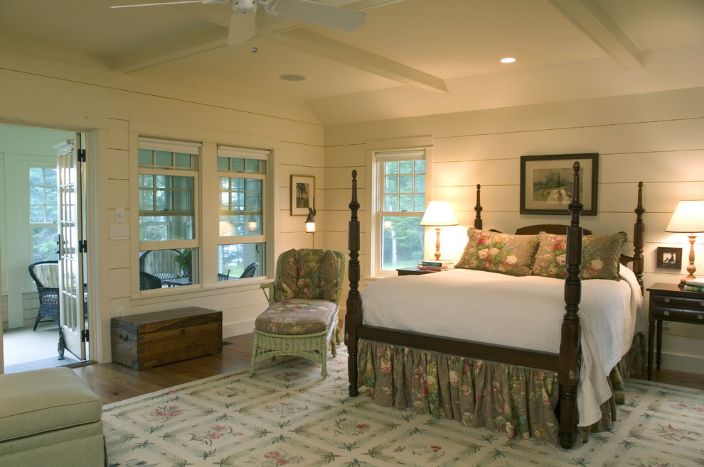 Inspiration for a traditional bedroom in Boston with white walls.