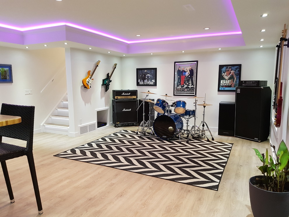 Inspiration for an eclectic basement remodel in Calgary