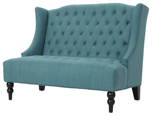 Leona Contemporary Tufted Fabric Wingback Loveseat