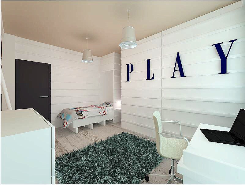 Aménagement d'une chambre d'enfant de 4 à 10 ans scandinave en bois de taille moyenne avec un mur beige, parquet clair et un sol blanc.