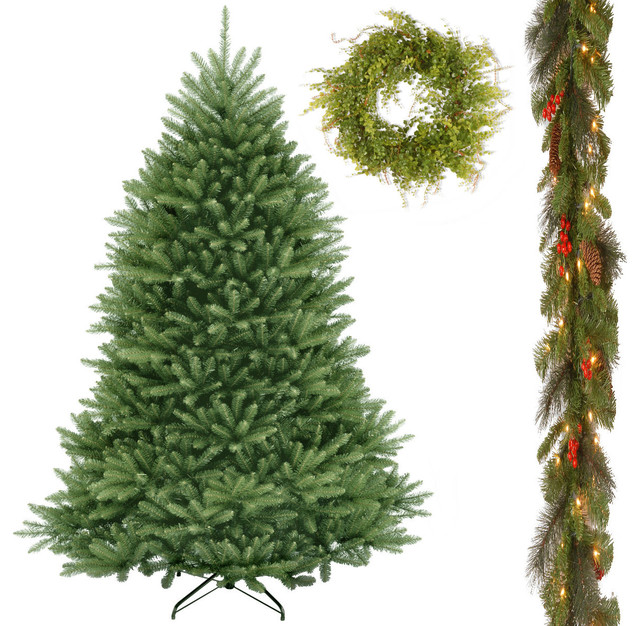 7' Dunhill Fir Hinged Tree With 9'x10" Garland and Garden Accents 22