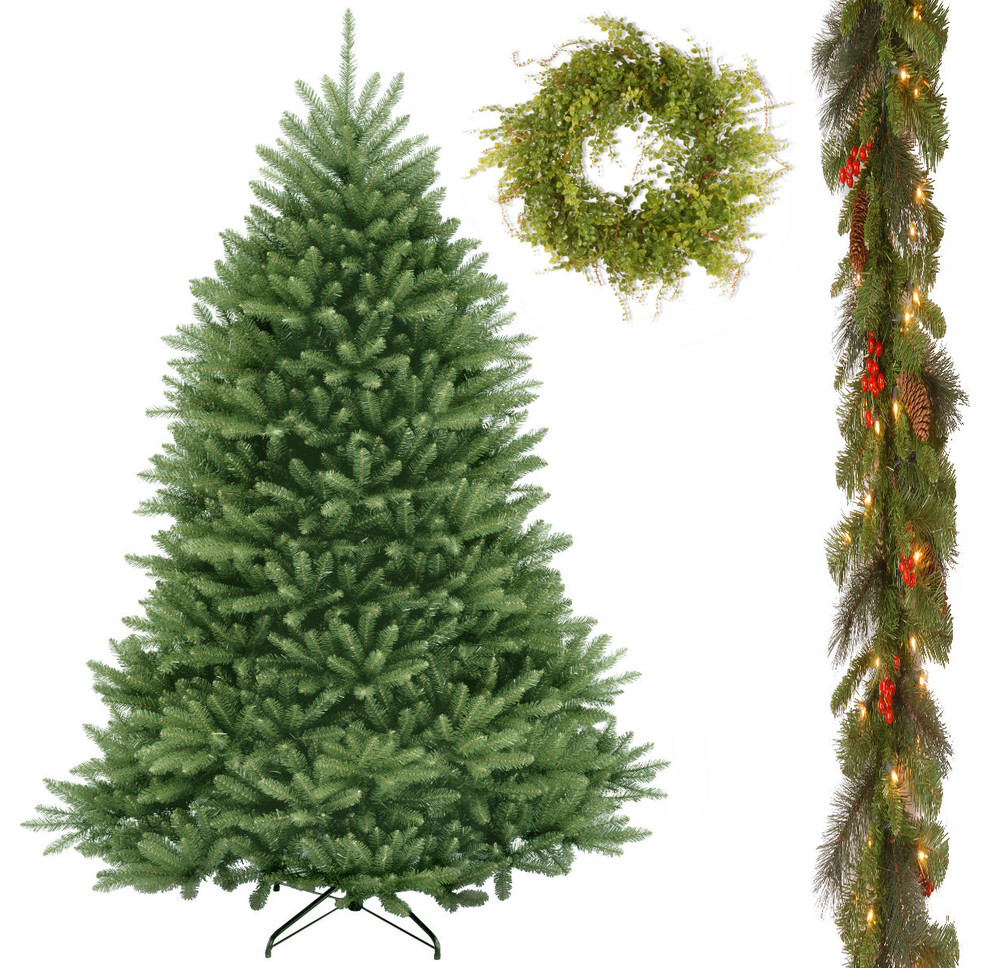 7' Dunhill Fir Hinged Tree With 9'x10" Garland and Garden Accents 22