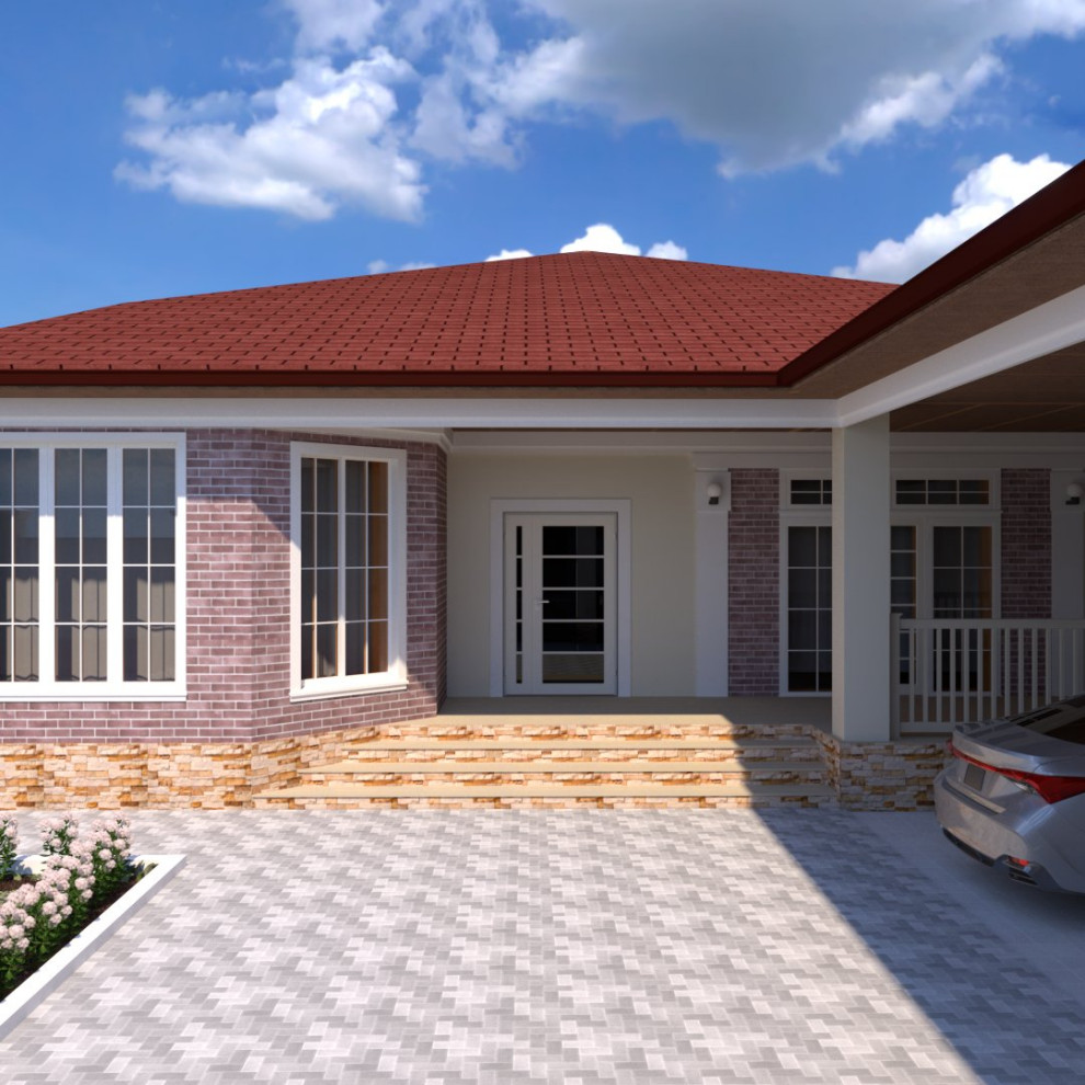 Одноэтажный жилой дом с навесом и верандой