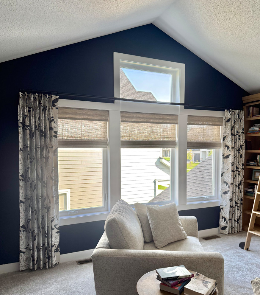 1.5 width stationary panels with Woven Wood shades