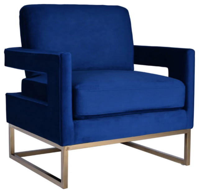 Clark Modern Blue Velvet and Gold Accent Chair Contemporary
