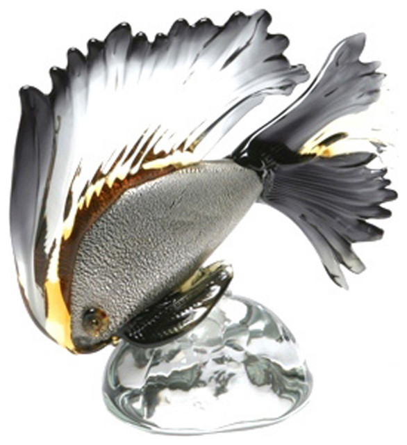 Murano Glass Tropical Fish, Amber Black Beach Style Decorative