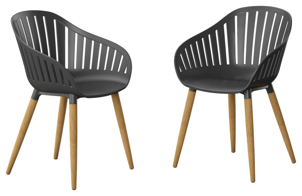Amazonia Tennet Modern Wood Patio Dining Chairs, Set of 2, Black, Teak