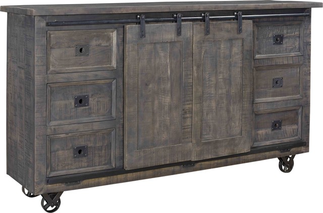 6 Drawer 2 Sliding Door Credenza Industrial Buffets And