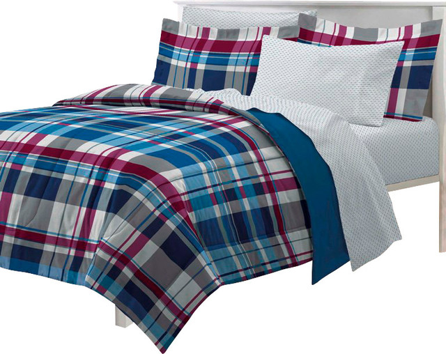 Varsity Plaid Ultra Soft Microfiber Comforter Set Traditional Varsity Plaid Ultra Soft Microfiber Full Comforter Set Traditional Kids Bedding