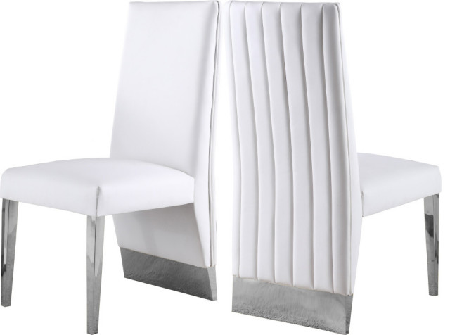 The Cairo Dining Chair, Set of 2, White Vegan Leather, Chrome Legs
