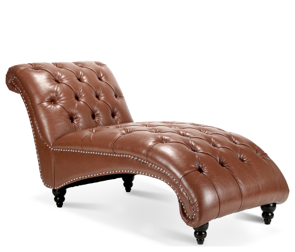 Gewnee Button-Tufted Armless Chaise Lounge,Brown