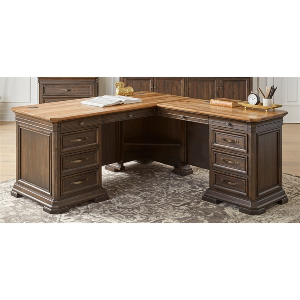 Executive LDesk & Return With Solid Wood Plank Top Fully Assembled