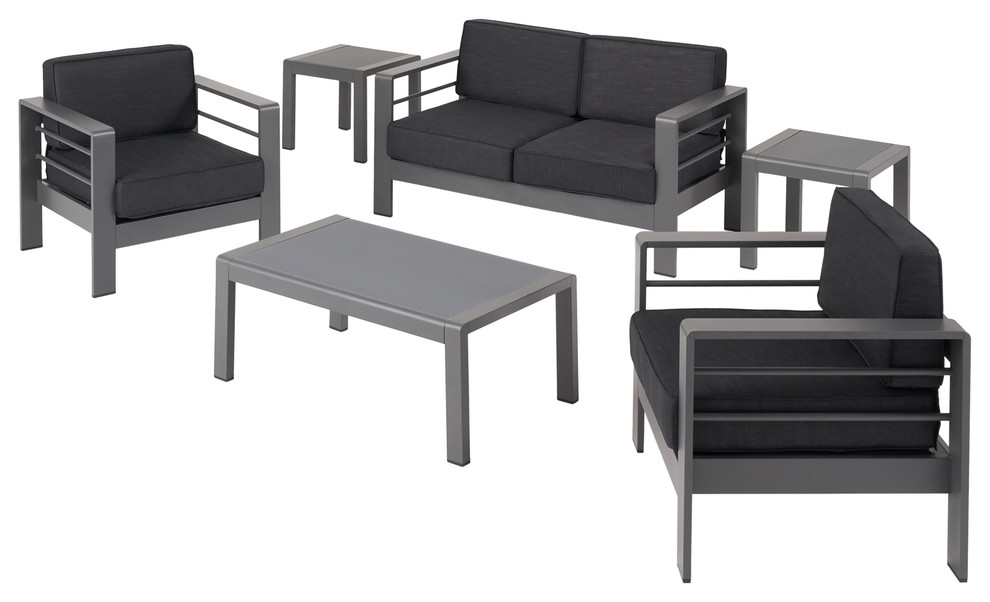 Gaven Outdoor 4 Seater Aluminum Set With 2 Side Tables Transitional Lounge Sets By Gdfstudio - 2 Seater Table And Chair Set Outdoor Gaven Outdoor 4 Seater Aluminum Set With 2 Side Tables Transitional Lounge Sets By Gdfstudio - 2 Seater Table And Chair Set Outdoor