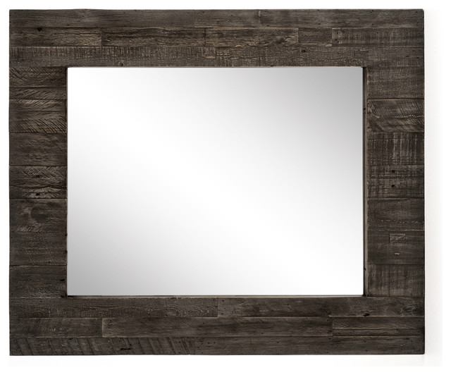 42 5 Cesio Large Rectangular Mirror Mixed Reclaimed Wood Glass Rustic Black