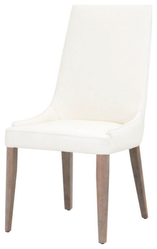 Curved Dining Chair With Round Tapered Legs, Set Of 2, White And Brown