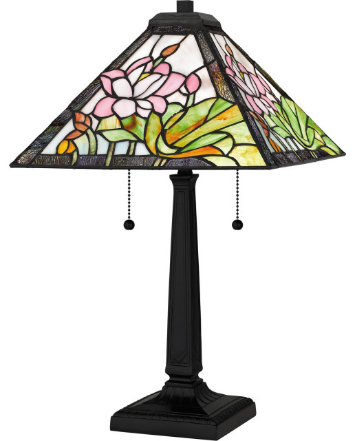 Tiffany 2-Light Table Lamp, Matte Black