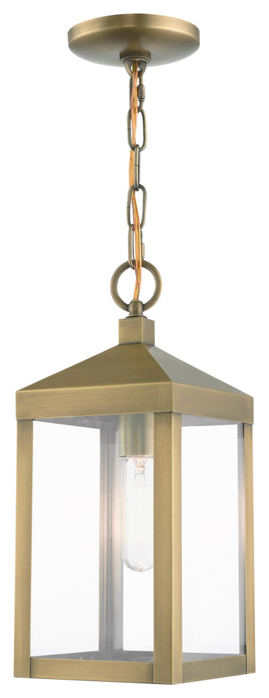 Livex Lighting Nyack 1 Light Antique Brass Small Outdoor Pendant Lantern