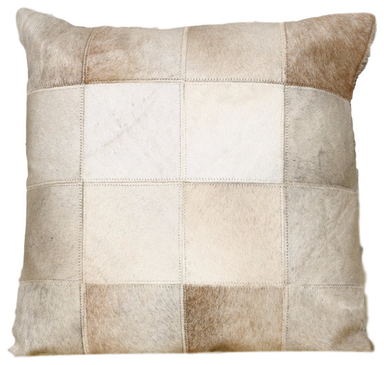 Torino Patchwork Cowhide Pillow, Natural, 18