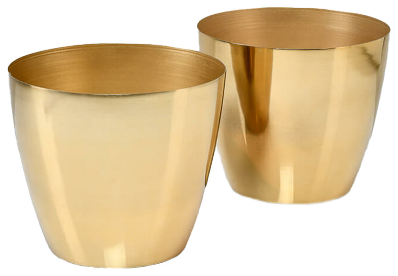 Metal Cachepot for Indoor Potted Flowers & Plants, Gold, Large - Set of 2