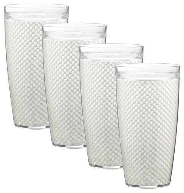 Fishnet Doublewall Drinkware Glasses, White, 22 oz., Set of 4