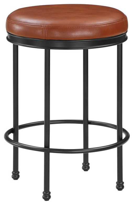 Montecarlo Caramel Faux Leather and Metal Backless Counter Height Stool