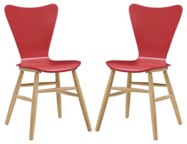 Modern Contemporary Urban Living Dining Room Side Chair, Set of 2, Wood, Red