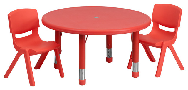 Flash Furniture 33'' Round Adjustable Red Plastic Activity Table Set