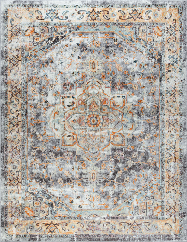 Kinsley Traditional Oriental Blue Rectangle Area Rug, 8'x10'