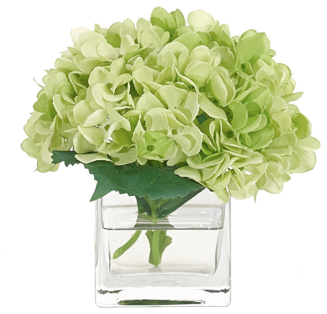 Shop Houzz | NDI Hydrangea in Glass Cube Vase, Green - Artificial ...