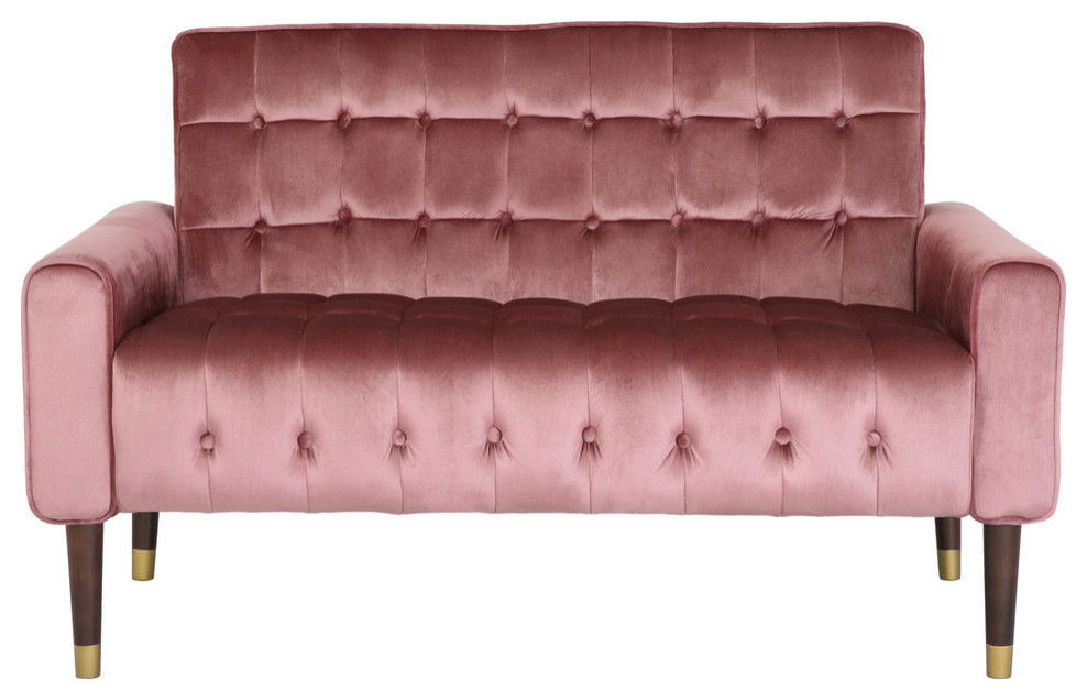 Aubrie Tufted Velvet Loveseat With Gold Tipped Tapered Legs