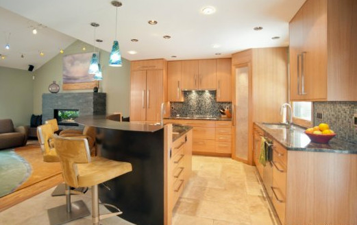 Example of a transitional home design design in Denver