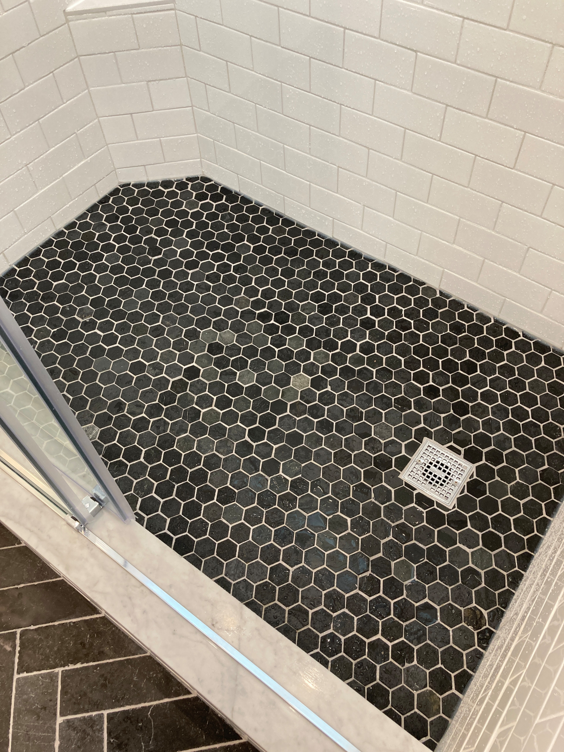 Subway tile shower and stone