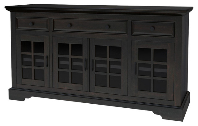 Tirana Rustic Solid Wood Glass Door 3 Drawer Large Sideboard Cabinet -  Traditional - Buffets And Sideboards - by Sierra Living Concepts | Houzz