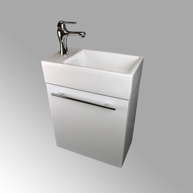 White Wall Mount Bathroom Vanity Sink with Towel Bar, Faucet and Drain Combo