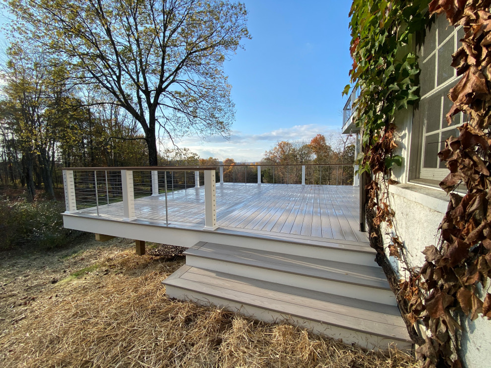 Large trendy backyard ground level metal railing deck photo in Philadelphia with no cover