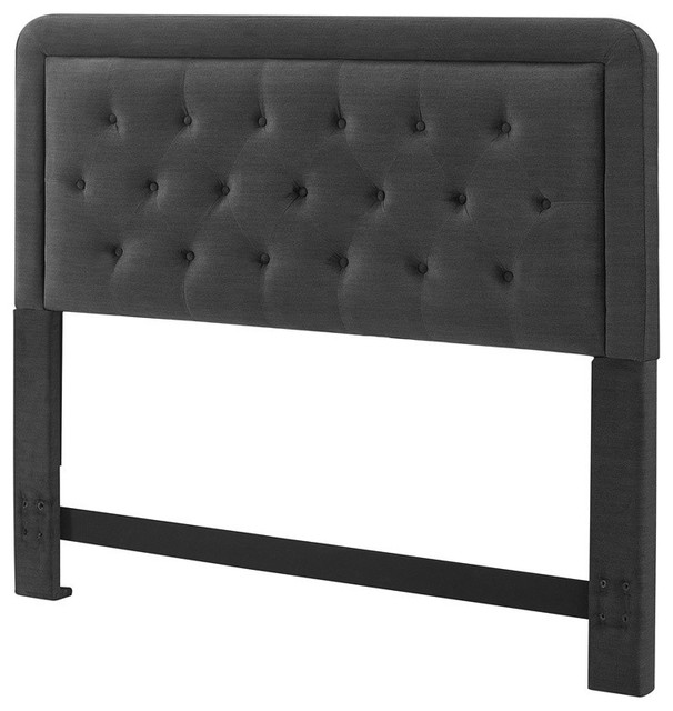Elle Decor Amery King Tufted Upholstered Headboard in Charcoal Gray