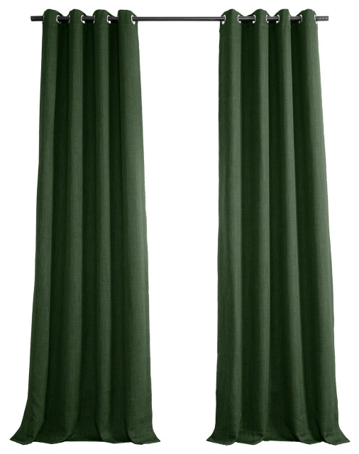 Faux Linen Grommet Room Darkening Curtain Single Panel, Key Green, 50w X 108l