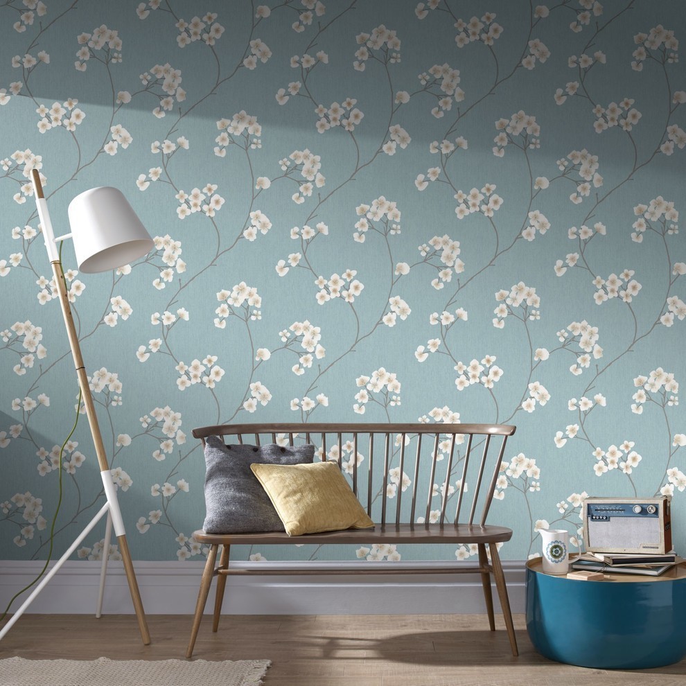 Radiance Blue/Cream Wallpaper Asian Wallpaper by Graham & Brown
