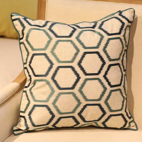 Hexagon Pattern Pillow Cover Hand Embroidery